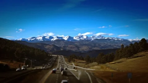 Interstate 70 in Colorado with tilt shift Stock Footage 232945927