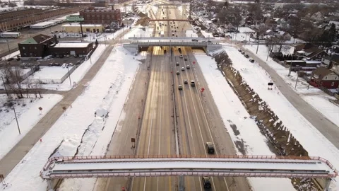 Interstate 75 (I75) near Mexican Town, Detroit, Michigan, USA. Aerial Stock Footage 235426357