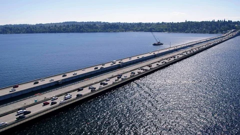 Interstate 90 Lake Washington Bridge Construction Aerial Stock-Footage 94053366