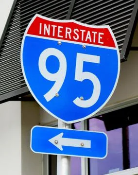 Interstate 95 Red and Blue Metal Sign Stock Photos