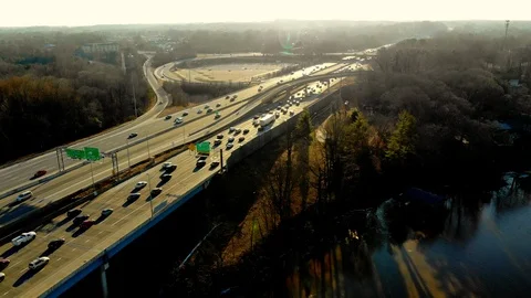 Interstate 95 Virginia Occoquan Traffic Jam - Aerial Still shot 動画素材 104299448