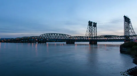 Interstate Bridge with Interstate 5 traffic between Vancouver WA and Portland OR Stock Footage
