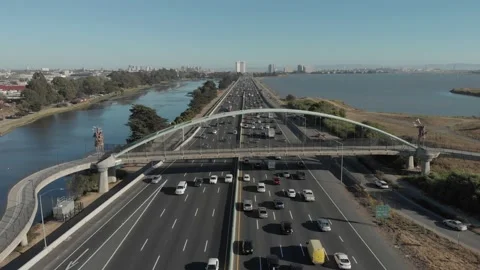 Interstate Freeway Aerial Shot during Rush Hour, 4K Stock Footage 154277780