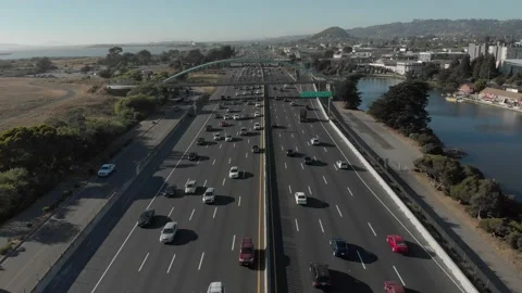Interstate Freeway Aerial Shot during Rush Hour, 4K Stock Footage 154277793