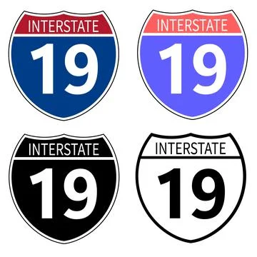 Interstate highway 19 road icon. Interstate highway 19 road sign. Illustrazione stock