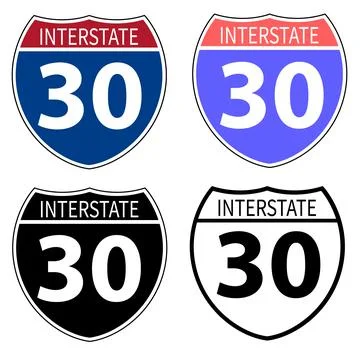 Interstate highway 30 road icon. Interstate highway 30 road sign. Stock Illustration
