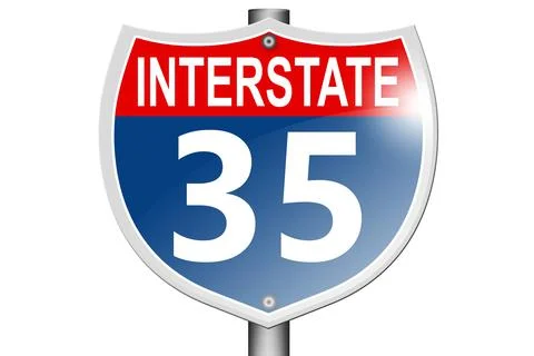 Interstate highway 35 road sign isolated on white background Stock Illustration
