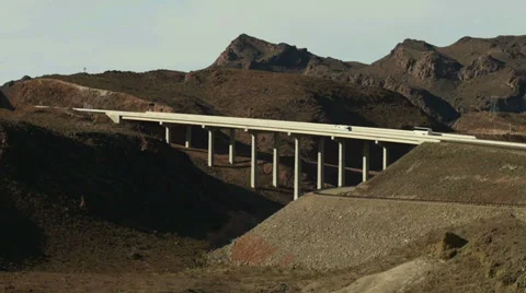Interstate Highway Bridge Over a Desert Canyon Stock Footage 35685851