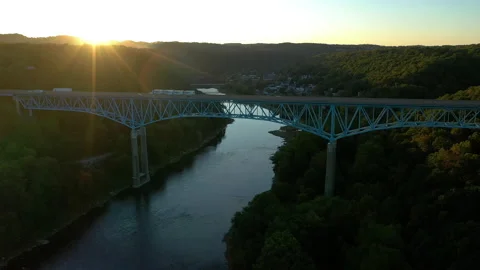 Interstate Highway Bridge, River Below Stock Footage 151349959