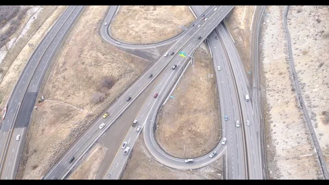 Interstate Highway Interchange Aerial Shot Stock Footage 100134022