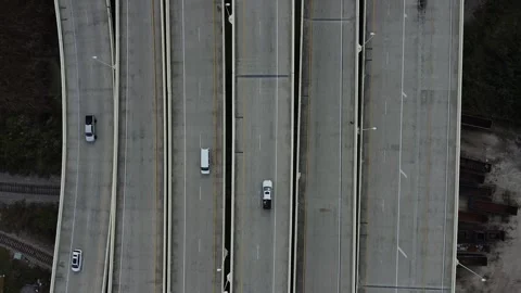 Interstate HorizontalLines Slow Overhead PushForward RAW 2K Stock Footage 260516586