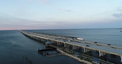 Interstate I-10 Twin Span Slidell, Louisiana 4k Aerial Drone Stock Footage 106777598