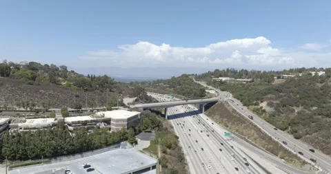 Interstate I-405 Sepulveda Pass Bel Air Los Angeles California Drone Aerial Stock Footage 221108391
