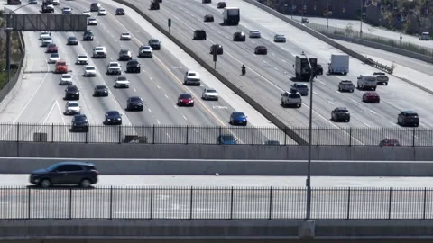 Interstate I-405 Sepulveda Pass Bel Air Los Angeles California Drone Aerial Stock Footage 221108437