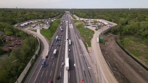 Interstate I 80 highway road in Chicago with traffic. trucks and cars Stock Footage 248114780