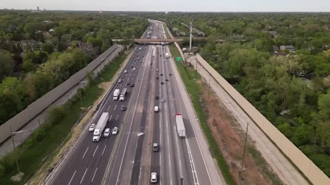 Interstate I 80 highway road in Chicago with traffic. trucks and cars Stock Footage 248114866