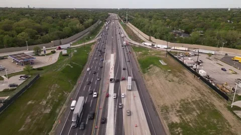Interstate I 80 highway road in Chicago with traffic. trucks and cars Stock Footage 248114986