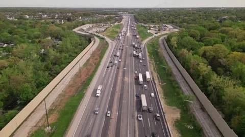 Interstate I 80 highway road in Chicago with traffic. trucks and cars Stock Footage 248115077