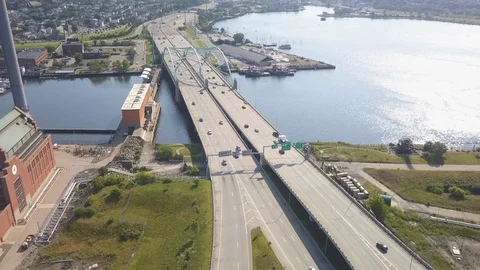 Interstate I95 195 Highway Traffic  Providence Rhode Island Drone 4K Vidéo 113140478