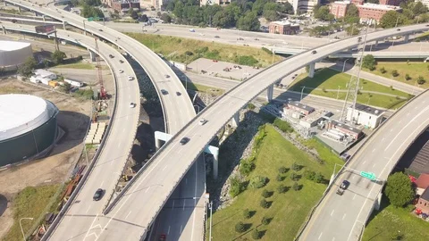 Interstate I95 195 Highway Traffic  Providence Rhode Island Drone 4K Stock Footage 113141109
