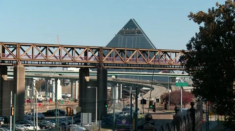 Interstate overpasses in front of the Memphis Pyramid Stock-Footage 58158856