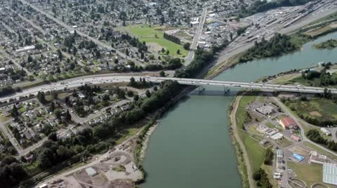 Interstate River Bridge Aerial Crossing Stock Footage 8926344