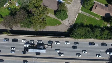 Interstate traffic aerial drone Stock Footage 96349391