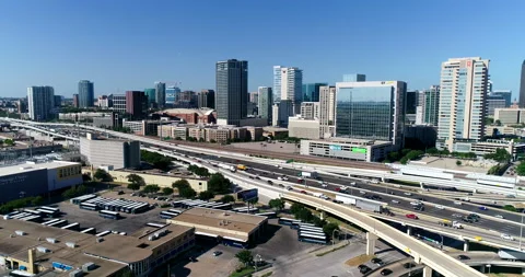 Interstate traffic through downtown Dallas, Texas Stock Footage 201391435