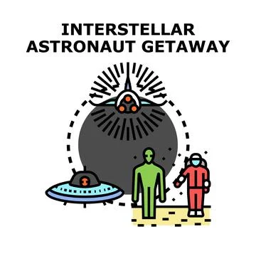 Interstellar astronaut encountering alien on planet surface Ilustración de archivo