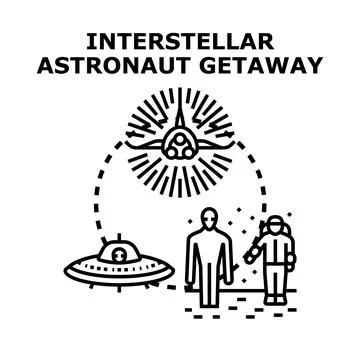 Interstellar astronaut encountering alien on planet surface Ilustración de archivo