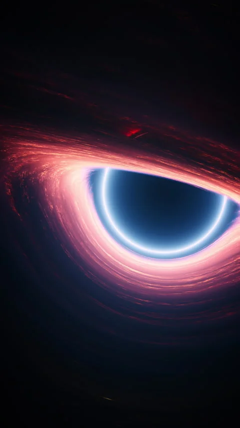 Interstellar Black Hole Singularity and Orbiting Hot Plasma Vertical Reveal Shot Stock Footage 246016816