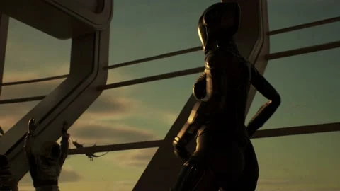 Interstellar elegance: Female astronaut dances in space Stock Footage 147542613