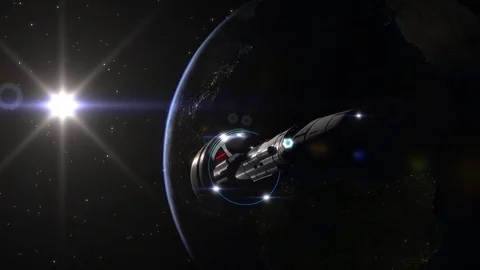 Interstellar Exploration Space Ship in Earth Orbit Stock Footage