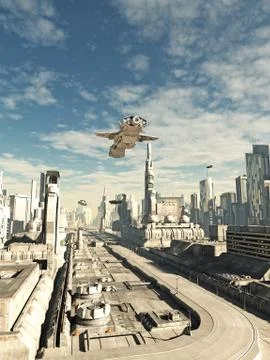 Interstellar Spaceship on Final Landing Approach Stock Illustration