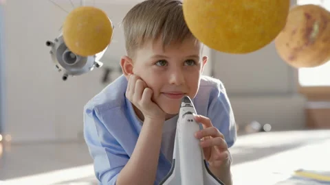 Interstellar Technology or Rocket Fantasy. Creative Life of One Caucasian Cosmon Stock Footage 199477672