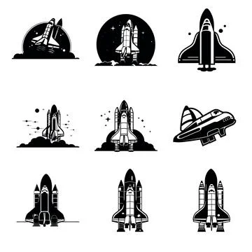 Interstellar Transportation Set  High Quality Spacecraft Silhouettes Illustrazione stock