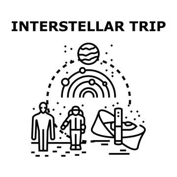 Interstellar trip concept vector black icon Stock Illustration