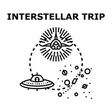Interstellar trip with spacecraft and alien flying saucer Ilustración de archivo