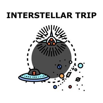 Interstellar trip with spacecraft and alien flying saucer Ilustración de archivo