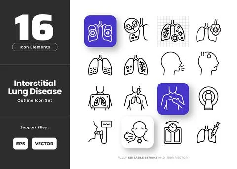 Interstitial Lung Disease Icon Set Collection - Outline Line Art. Containin.. Stock Illustration