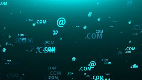 Intertent signs, com fly in space, 3d rendering backdrop, computer generating Stock-Illustration