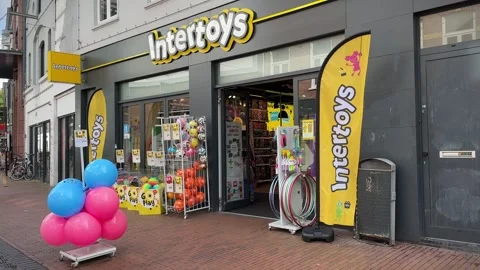 Intertoys store front sign. Inter Toys is a Dutch chain specialised in toys Stock Footage 282243725