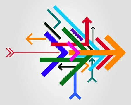 Intertwined arrows pointing in multiple directions with goal oriented, dire.. Illustration