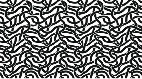 Intertwined black lines form a complex seamless pattern on a white backgrou.. Stock Illustration
