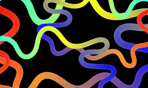 Intertwined colorful gradient tubes on black abstract Illustrazione stock