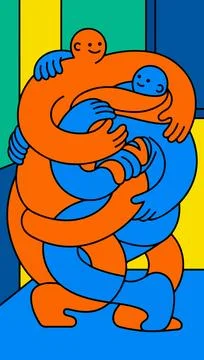 Intertwined Figures in Orange and Blue Stock Illustration