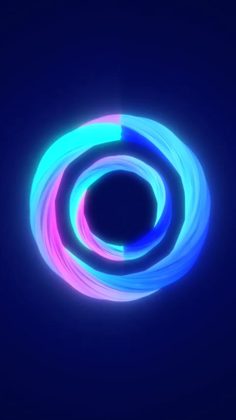 Intertwined neon loops glowing in blue, cyan, and pink form a futuristic ab.. Stock Footage 344464686
