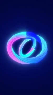Intertwined neon loops glowing in blue, cyan, and pink form a futuristic ab.. Stock Illustration