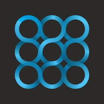 Intertwined rings in blue. Vector illustration. Stock Illustration
