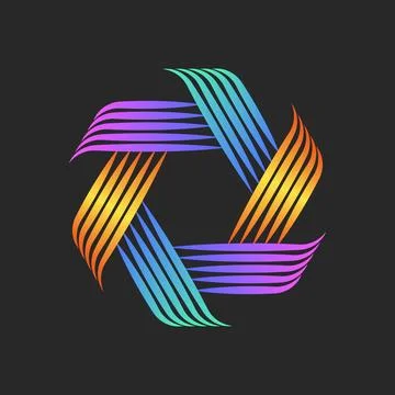 Intertwined thread or stripes logo hexagon geometric shape metallic knot fo.. Illustrazione stock